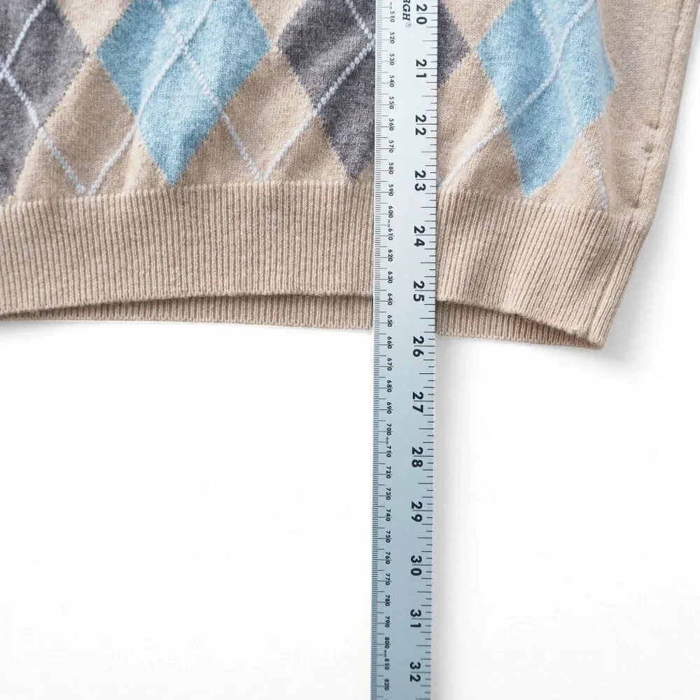 Scott & Charters Lambswool Argyle Sweater‎ Vest Made in Scotland Beige Men's M